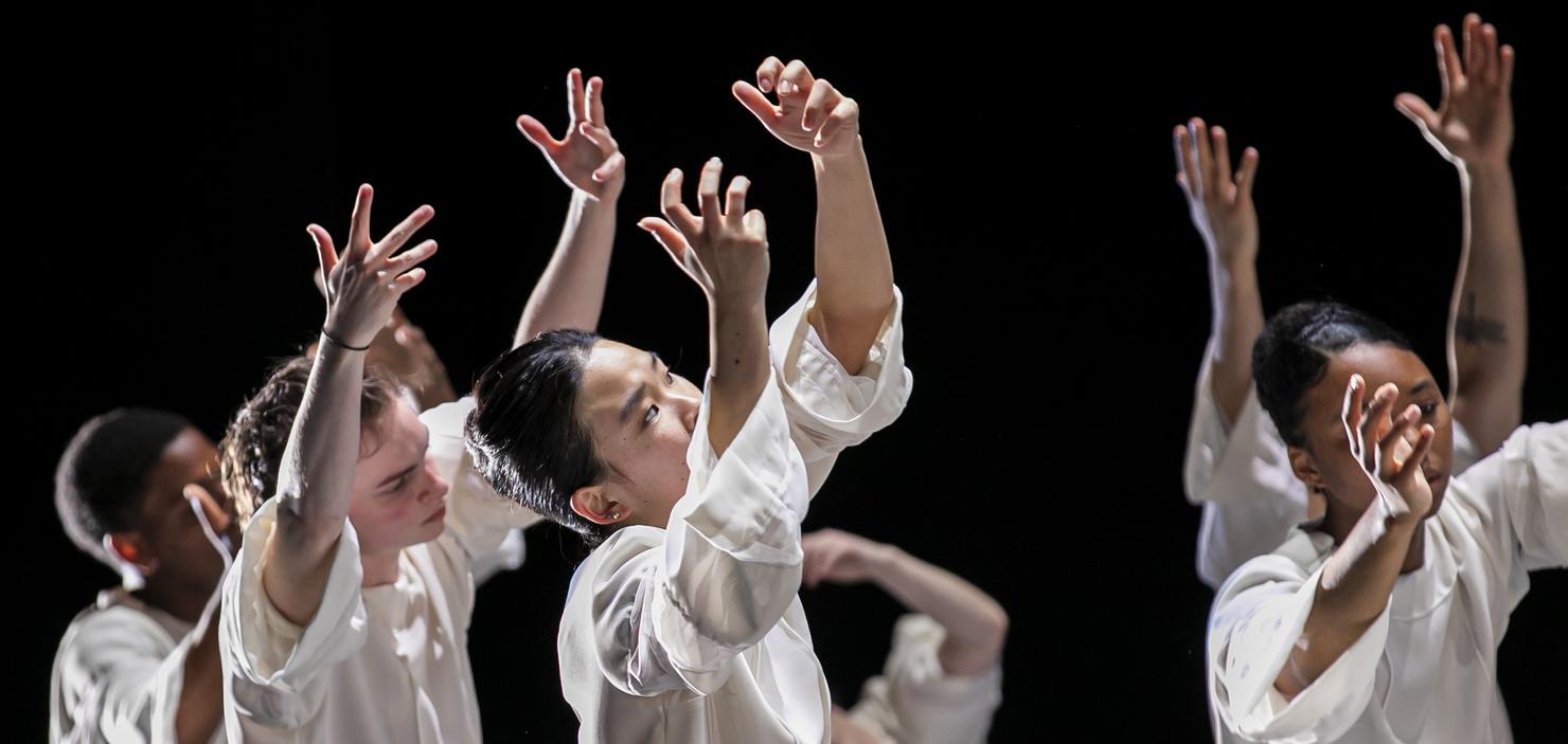 School of Dance students rehearse Robert Battle’s “Awakening” for Mason’s 2023 Gala Concert. (Photo Credit: Cristian Torres/Strategic Communications/George Mason University)