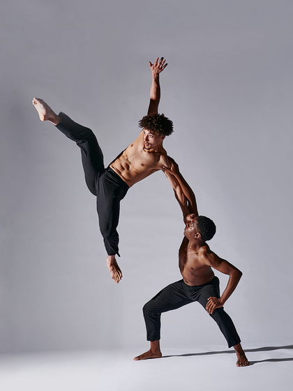 George Mason School of Dance students striking a pose during a promotional photo shoot.